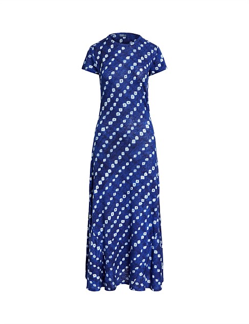 BLOCK-PRINT LINEN MIDI DRESS