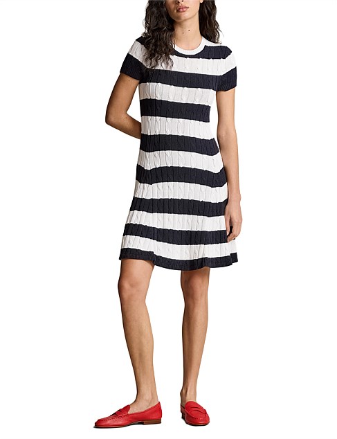 STRIPED CABLE-KNIT SWEATER DRESS