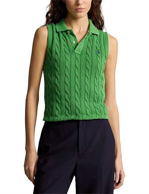 CABLE-KNIT CROPPED POLO SHIRT