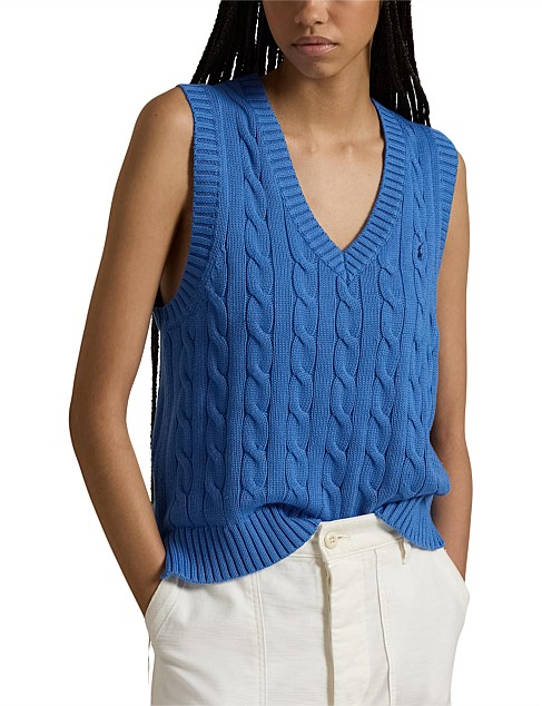 CABLE-KNIT COTTON V-NECK SWEATER VEST