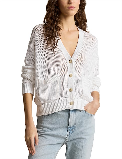 LINEN-BLEND V-NECK CARDIGAN