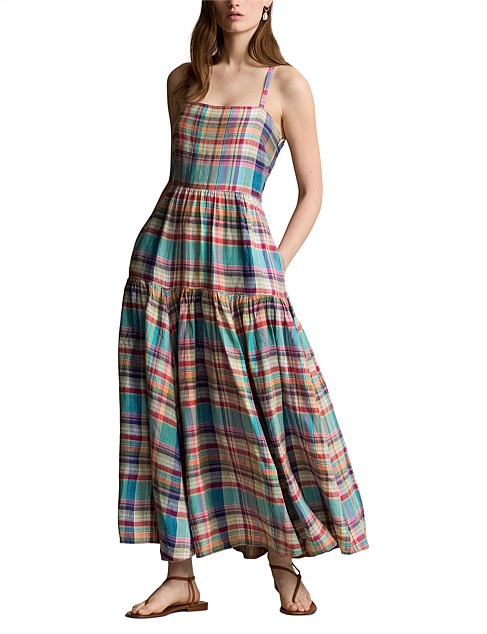 PLAID LINEN MIDI DRESS