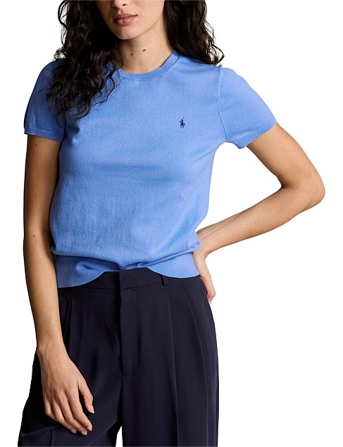 COTTON-BLEND SHORT-SLEEVE SWEATER