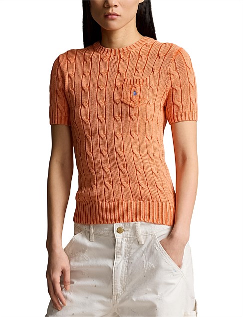 COTTON CABLE SHORT-SLEEVE SWEATER