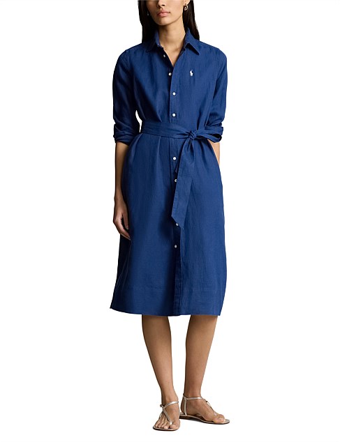 BELTED LINEN SHIRTDRESS