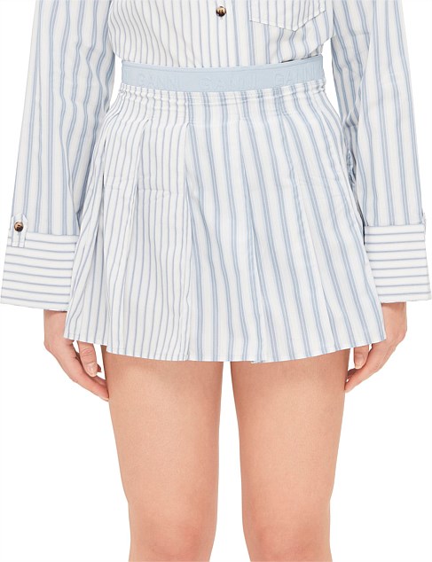 Stripe Cotton Pleated Mini Skirt