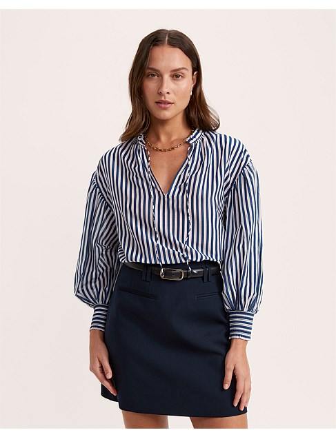 CORA STRIPED PUFF SLEEVE SHIRT