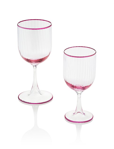 STRIPED WHITE WINE GLASS SET OF 2 AMETHYST ROSE