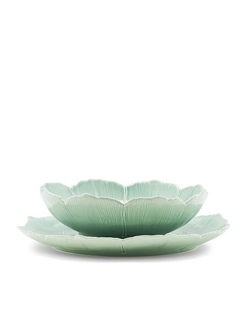 CHERRY BLOSSOM PASTA BOWL 22CM SET OF 2 CELEDON GREEN