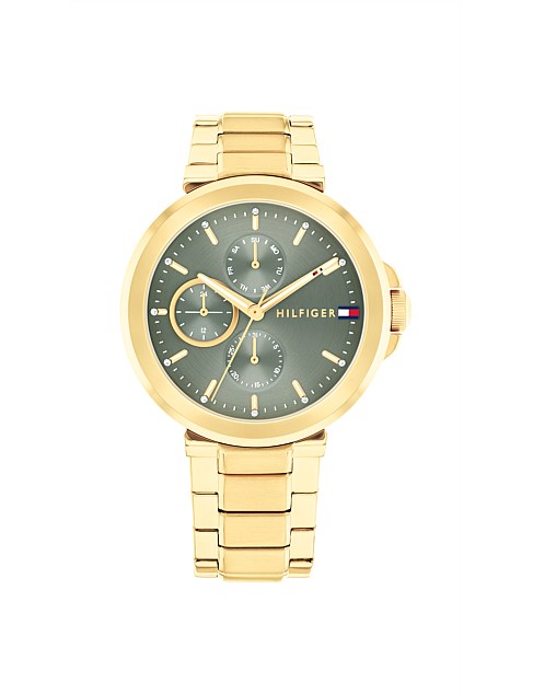 LORI IONIC PLATED THIN GOLD STEEL GREEN DIAL WATCH