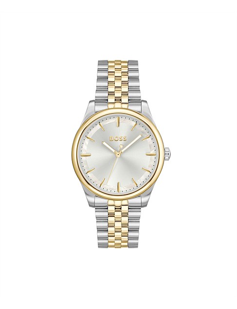 GRACEFUL TWO TONE STAINLESS STEEL SILVER MOP DIAL WATCH