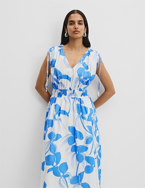 Print Waisted Midi Dress