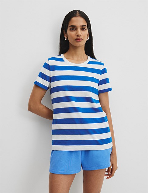 Good Earth Cotton Stripe Short Sleeve Cotton Slub T-Shirt