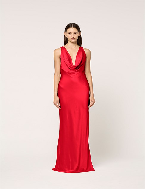 DRAPED RED MAXI DRESS