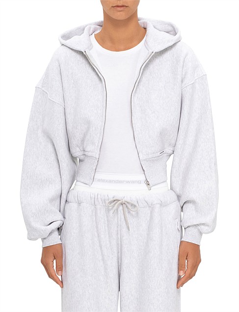 CROPPED ZIP UP HOODIE WITH BRANDED SEAM LABEL