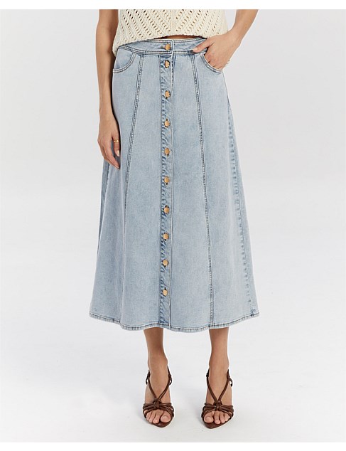 Yas Delila High Waist Long Denim Skirt