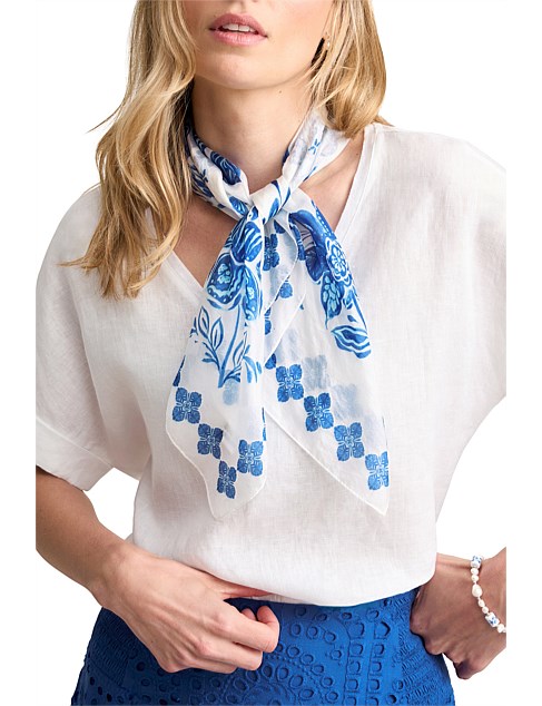 TOILE DE SEASIDE SILK SCARF - BLUE/WHITE