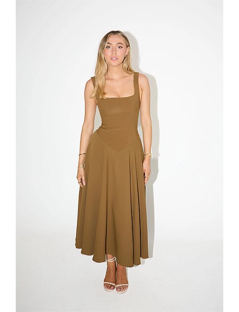 The Ultimate Muse Low Waist Square Neck Midi Dress