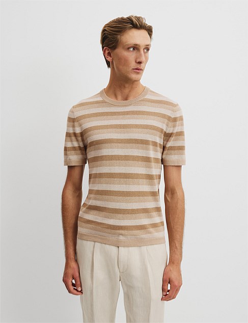 Linen Blend Stretch Knit T-Shirt