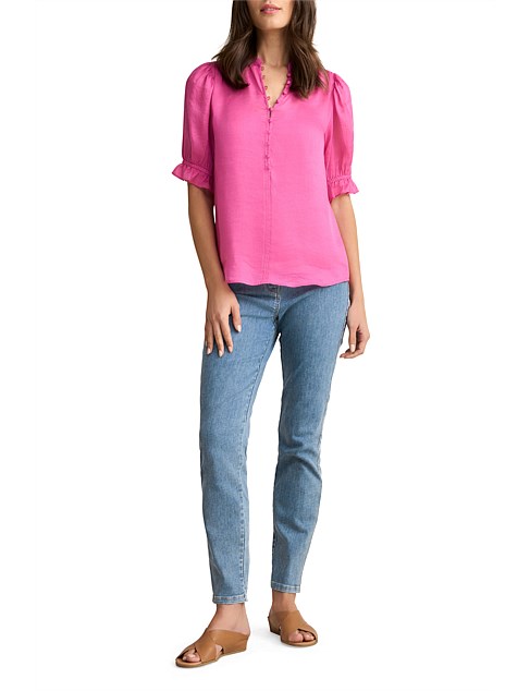 FUSCHIA LINEN SILK BLOUSE