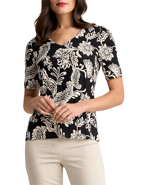 COCO FLORAL 1/2 SLEEVE V-NECK TEE