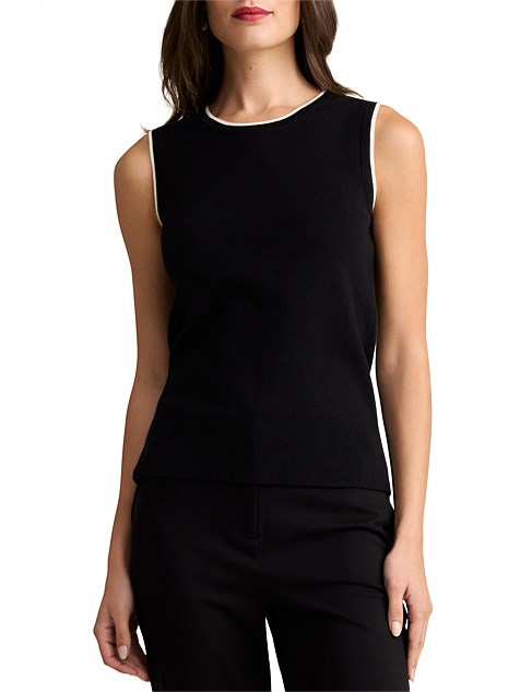 BLACK CONTRAST RIB TANK