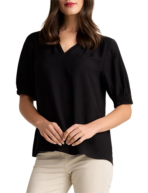 BLACK FRILL NECK BLOUSE