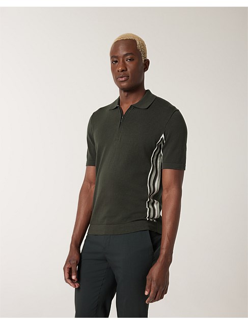 Side Stripe Panel Zip-up Collar Polo