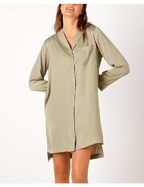 LOUNGE RECYCLED SATIN LONG SLEEVE NIGHTIE