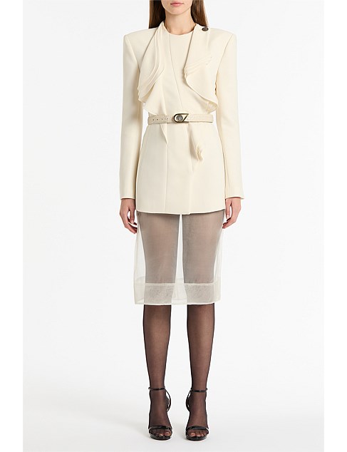 IVORY CREPE FLOUNCE BLAZER