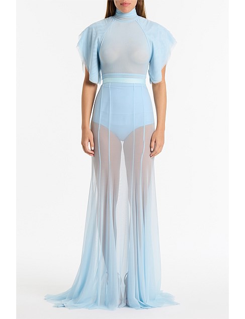 PALE BLUE PURA MESH GODET SKIRT