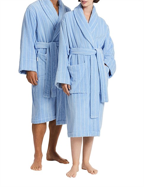 AVEN AUSTRALIAN COTTON STRIPE ROBE L/XL IN SKYLIGHT