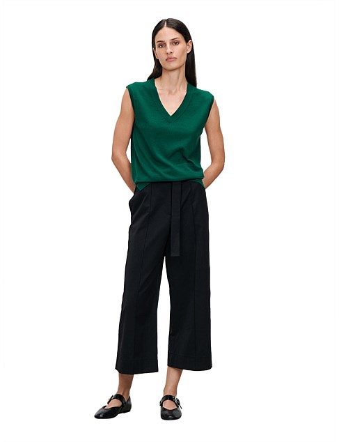 EUROPEAN HEAVY TWILL BELTED CROP PANT