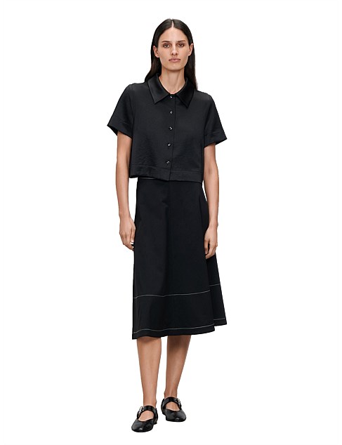 EUROPEAN HEAVY TWILL MIDI SKIRT