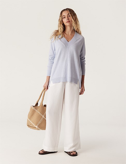 COTTON CASHMERE V NECK JUMPER