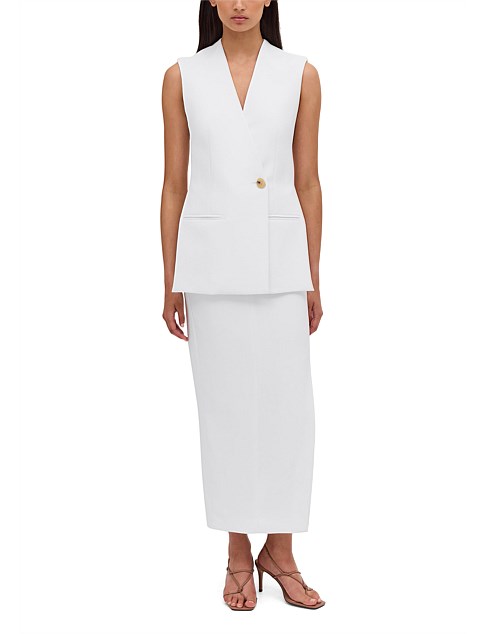 WHITE TEXTURED SUITING UNITY SKIRT