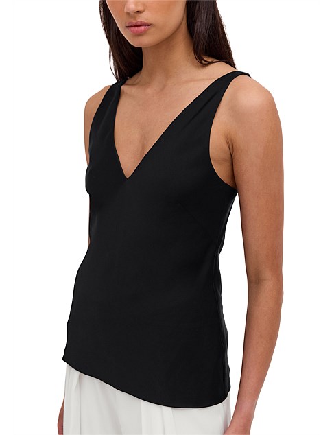 BLACK SATIN CREPE CLAUDE TANK