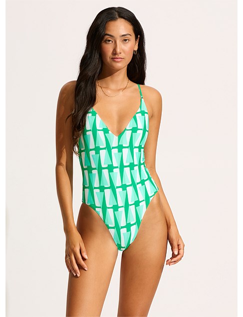 Secret Garden V Neck One Piece Swimsuit