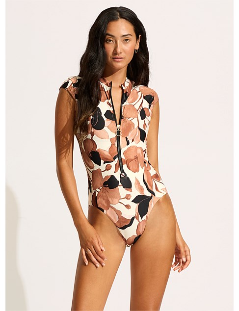 Secret Garden Zip Front One Piece Swimsuit