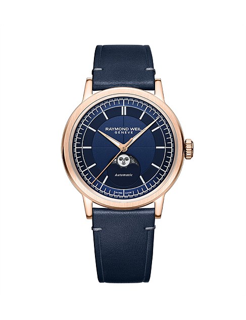 MILLESIME MOONPHASE MIDNIGHT BLUE DIAL ROSE PVD CASE CALF