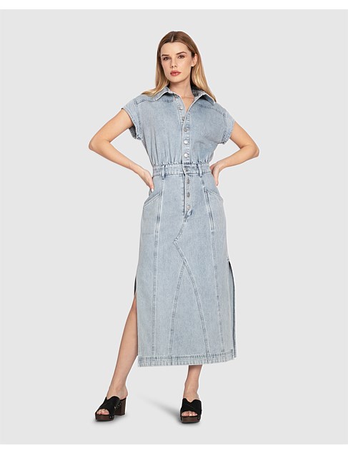 SUNDOWN DENIM MIDI SHIRT DRESS