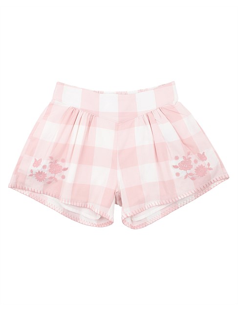 LARA EMBROIDERED CHECK SHORTS