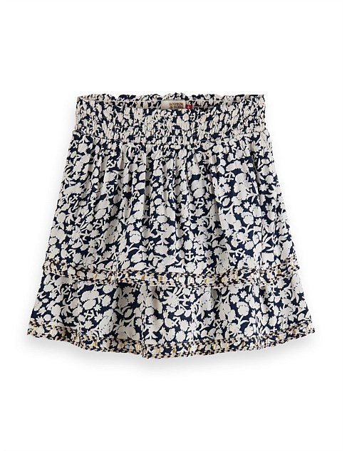 Tiered embroidered mini skirt