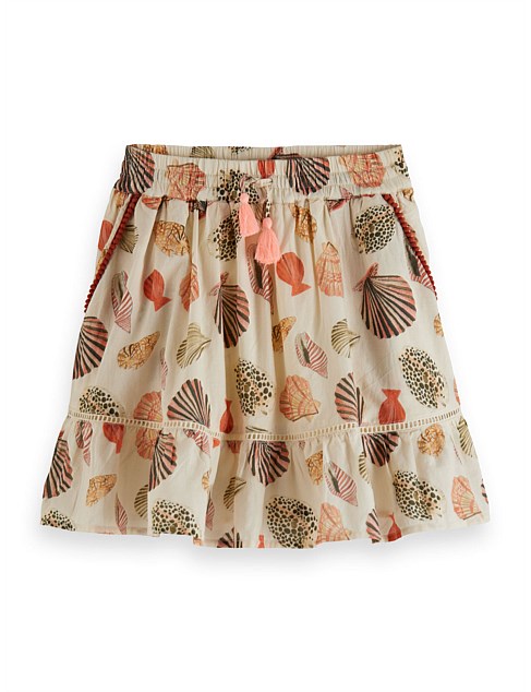 Printed pom pom tape skirt