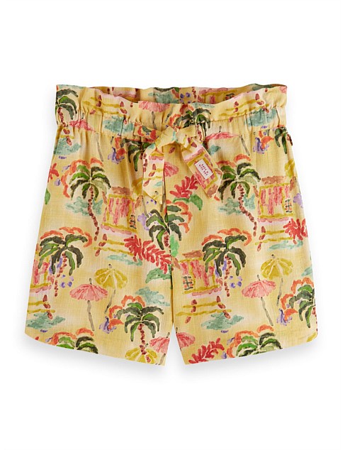 All-over printed linen shorts