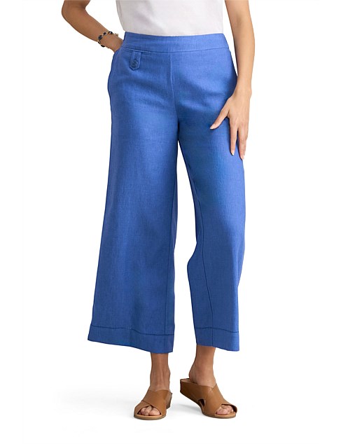 POCKET DETAIL WIDE LEG PANT - COBALT CROSS DYE