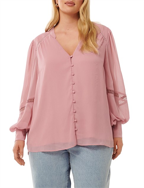 HADLEIGH CURVE LACE TRIM BLOUSE