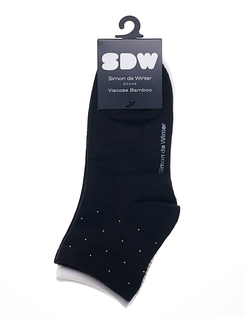 2 Pack Bamboo Stud Quarter Crew Socks