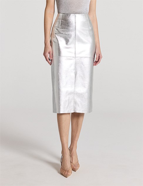 SILVER LEATHER SKIRT