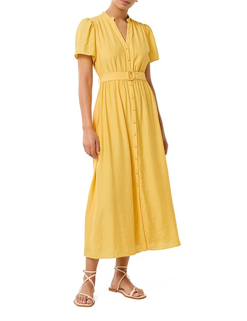 LOGAN FLUTTER SLEEVES MIDI SHIRT DRESS